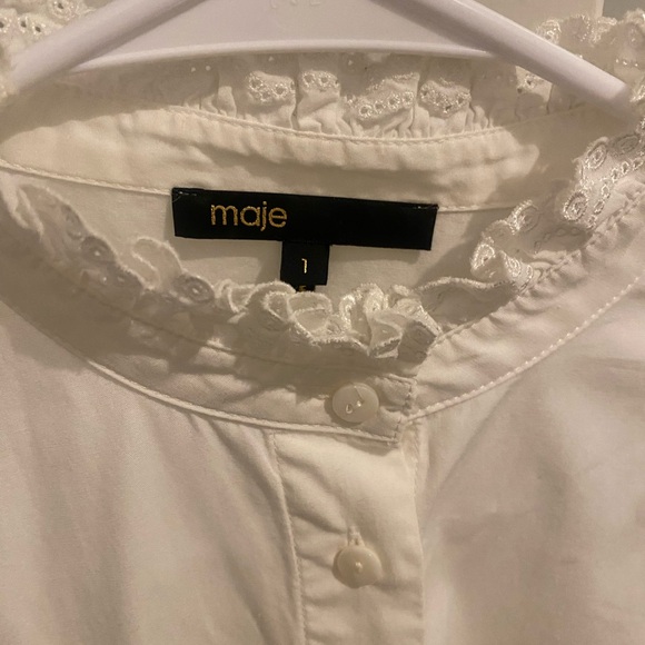 Maje Cream Ruffled Button-Up Blouse - Picture 6 of 9